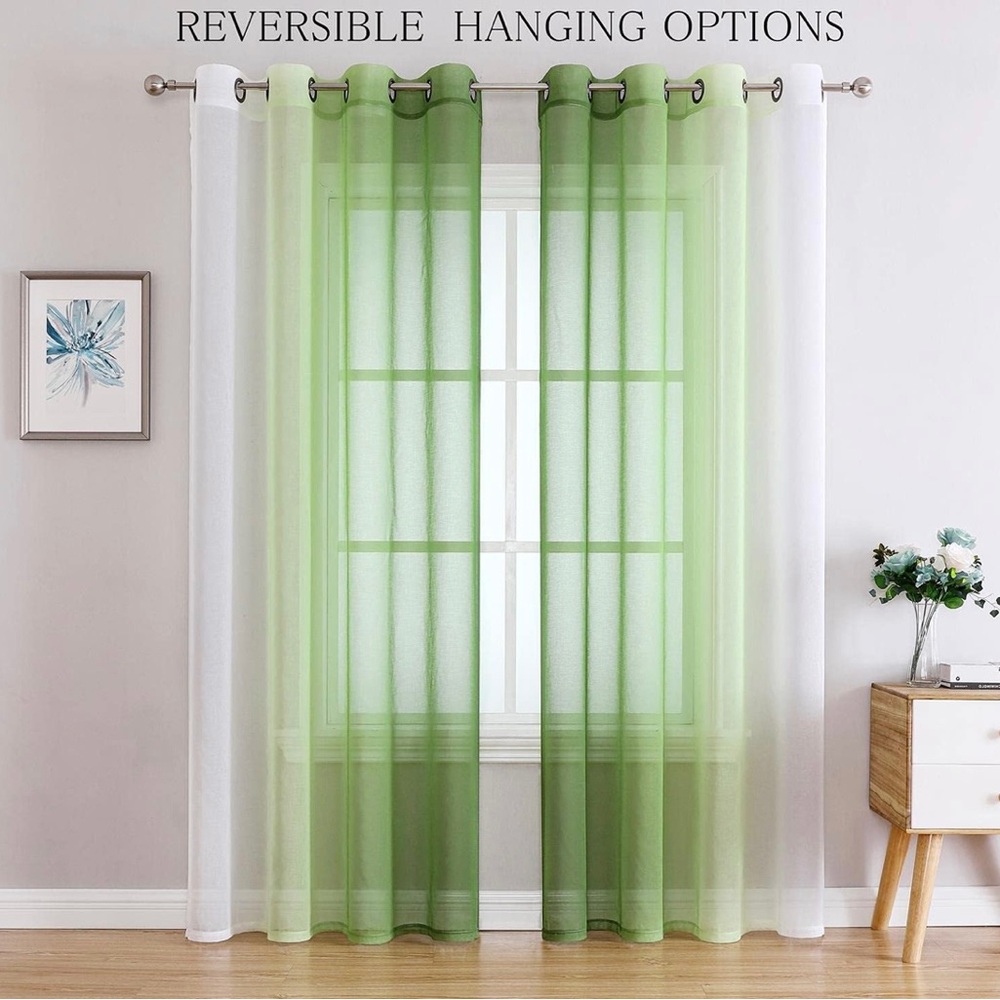 Green and White ombré Sheer Curtain Panels
